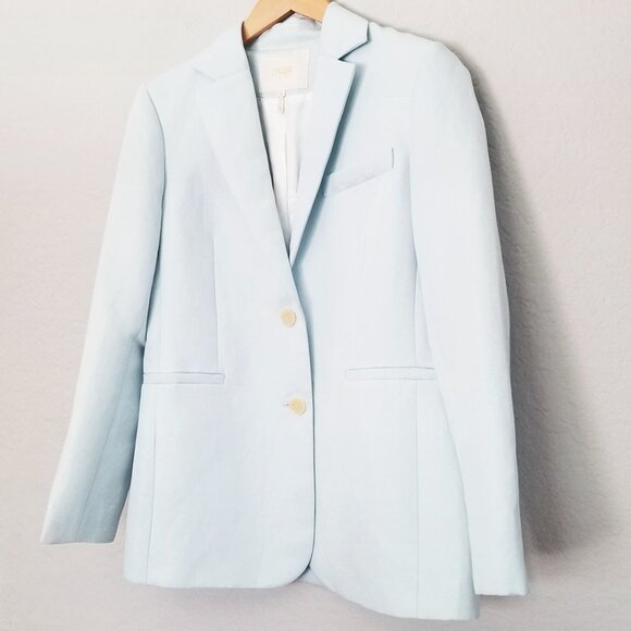 MAJE Paris Vizane Linen Blend Twill Blazer US M 38 Light Sky Blue Designer $385 - Picture 4 of 16